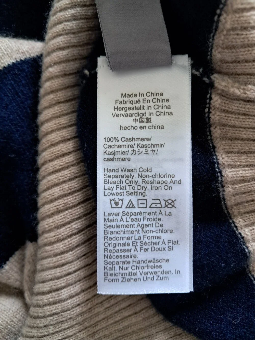 J. Crew Sweater100% Cashmere Striped Cropped  Blue Tan Size Medium